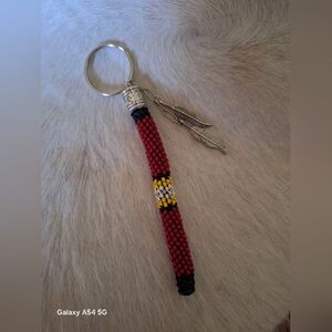 Beaded Keychain with Feather Charms